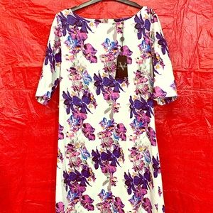 Vertigo short sleeve floral print sheath dress.